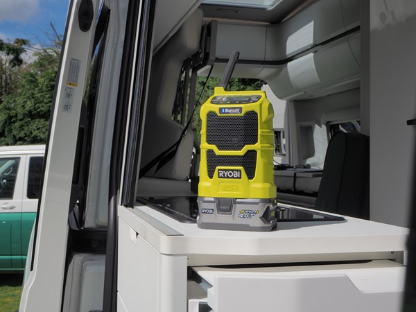 The Ryobi Radio in a campervan