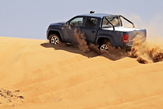 VW Amarok V6 TDI 258hp review - rear view on sand dune