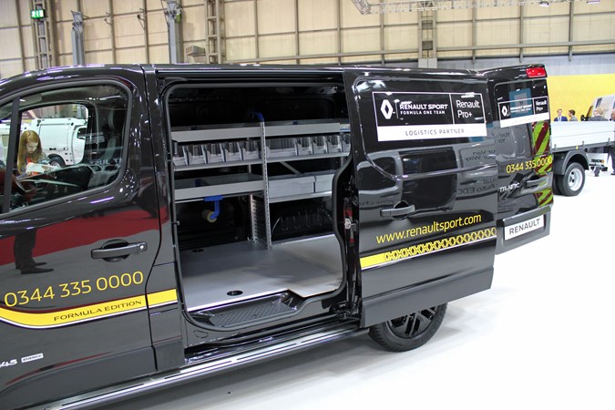 Renault Trafic with manufacturer direct signwriting and racking at CV Show 2018