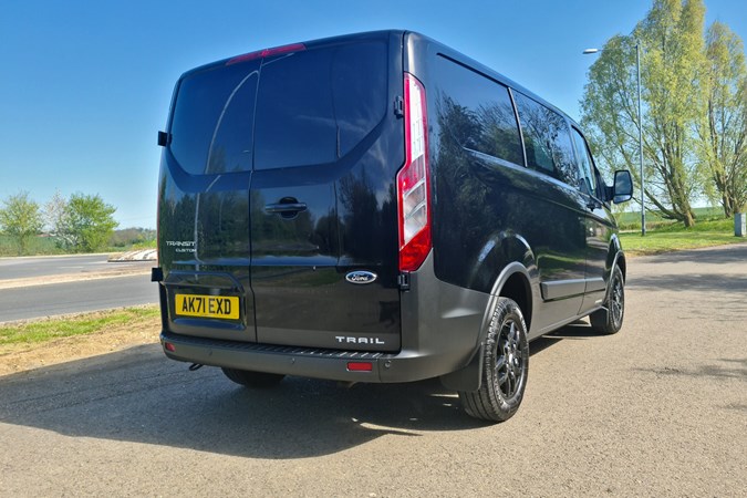 Ford Transit Custom Trail DCIV long-term test review, rear view, low, Shadow Black