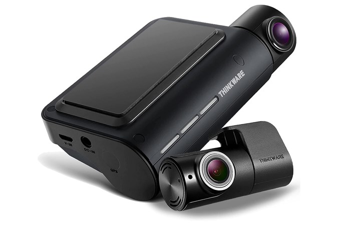 A dash camera that records both front and rear views.