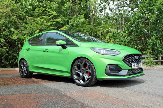 Ford Fiesta ST review, front view, 2022 facelift, Mean Green, low