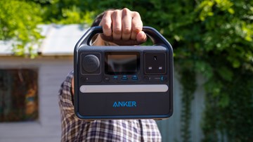 Anker 521 portable power station being held in a hand