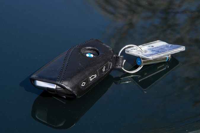 BMW X1 long termer key fob in a huge leather case