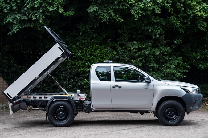 Toyota Hilux Tipper review - side view, tipper bed raised
