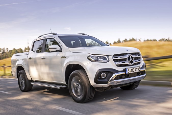 Mercedes X-Class X 350 d pickup review - front view, white, driving