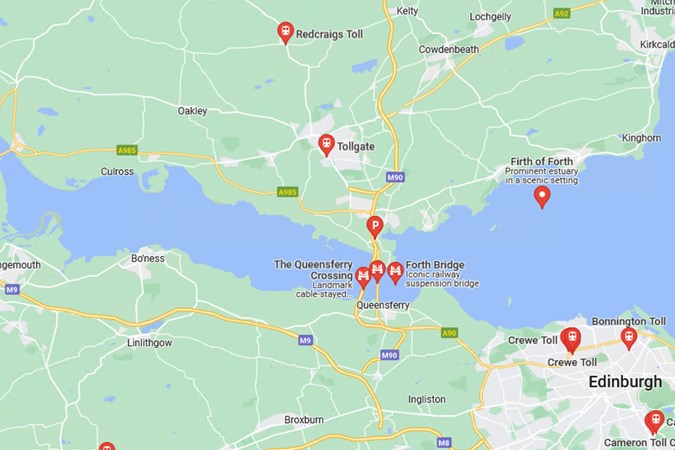 Google snip of Forth Road Bridge and surrounding area