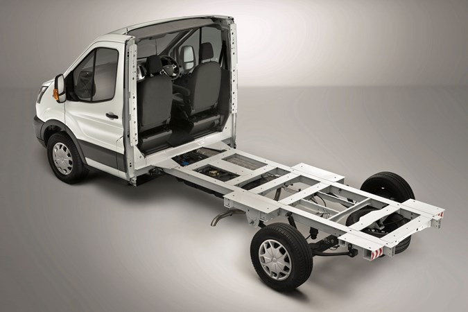 Ford Transit skeletal chassis cab - rear view showing open-backed cab