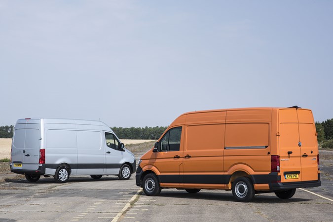 VW Crafter vs Mercedes Sprinter - both together, rear view