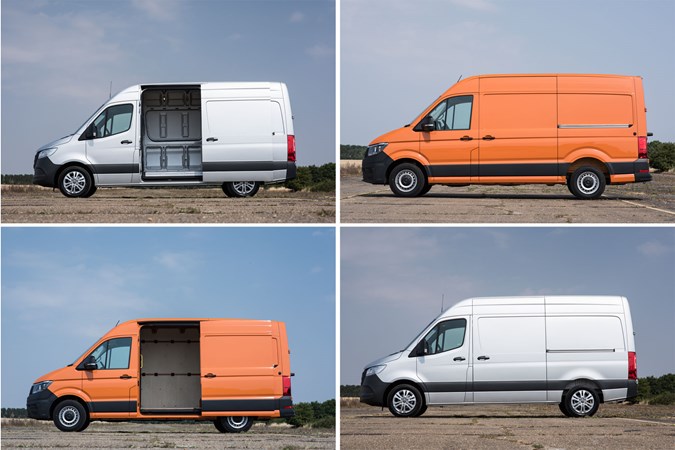 VW Crafter vs Mercedes Sprinter - side view of both, with and without doors open