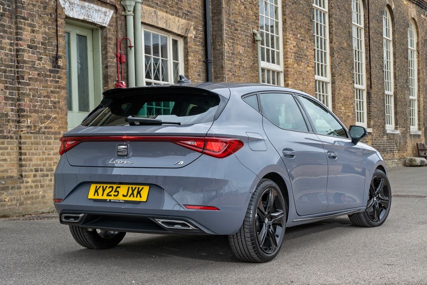 Rear seating area of a 2026 Seat Leon showing compact hatchback passenger space
