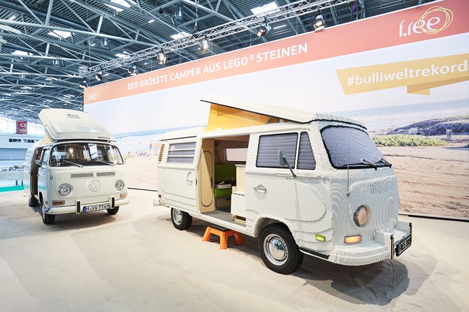 VW T2 camper made out of Lego - with real life original version