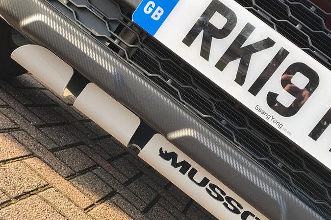 RK plate and Rhino-logo skidplate on SsangYong Musso Saracen