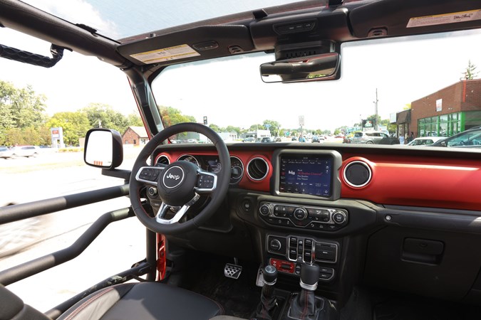 Jeep Gladiator review - interior, wide view, showing dashboard colour and steering wheel