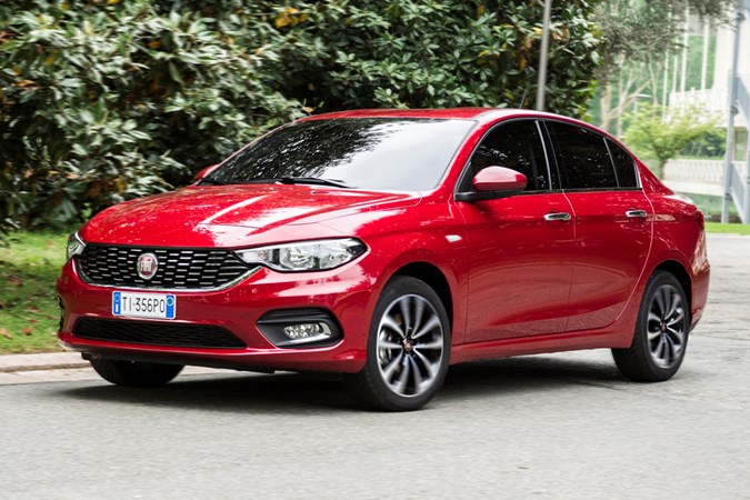 Red 2019 Fiat Tipo Saloon front three-quarter