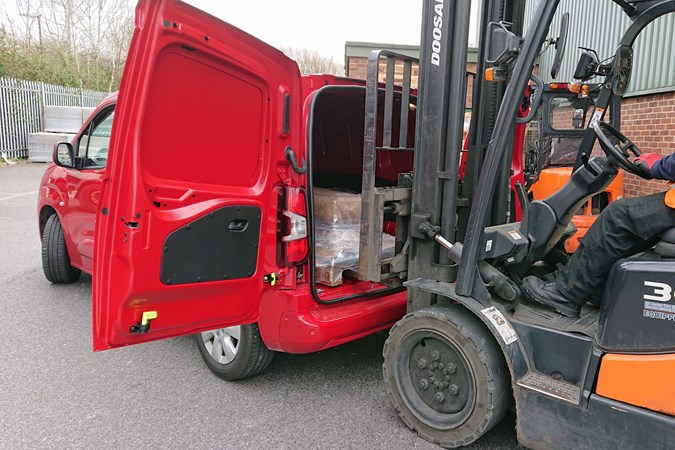 Vauxhall Combo Cargo long-term test review - loading with a forklift via the rear doors
