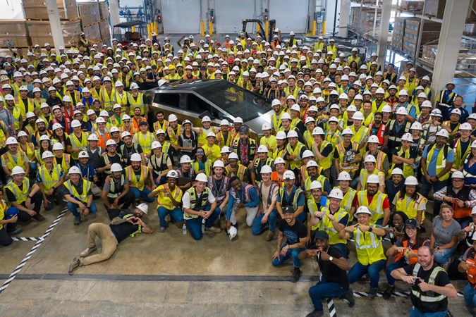 Tesla Twitter shows first official production version of Cybertruck.