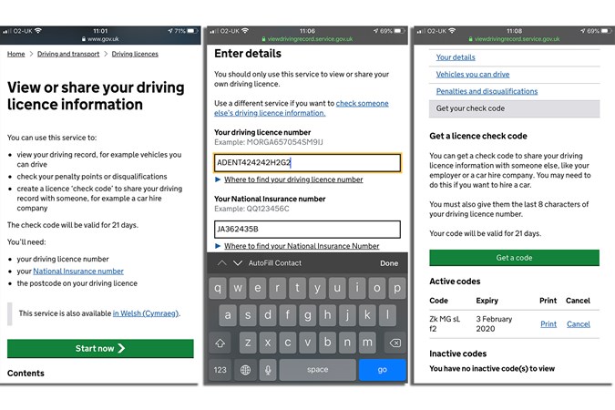 Getting a driving licence check code on an iPhone