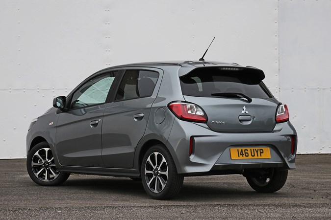 2020 Mitsubishi Mirage Design - rear view, with 15 inch alloys, privacy glass and rear spoiler