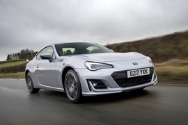 Silver 2017 Subaru BRZ coupe front three-quarter driving