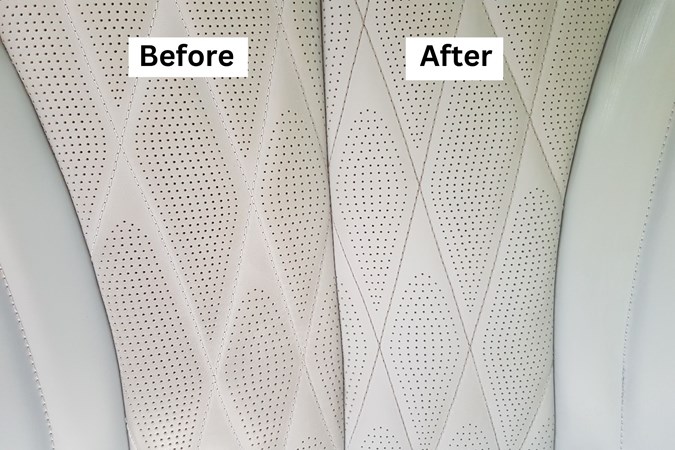 Before and after Gyeon leather cleaner was applied