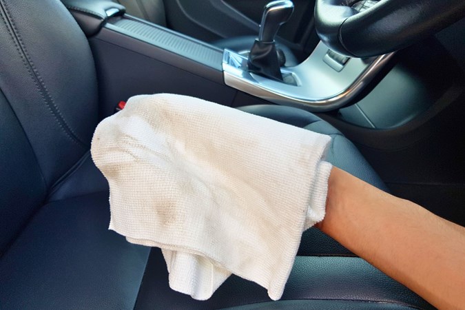 Dirty cloth after cleaning leather seat