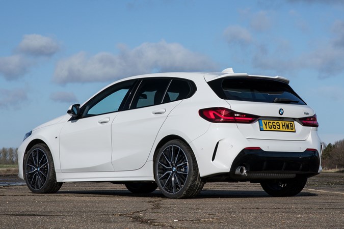 Rear view of the 2020 BMW 118i M Sport with M Sport Plus Pack