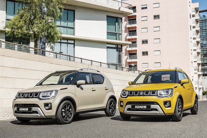 A pair of 2020 Suzuki Ignis superminis, in yellow and beige