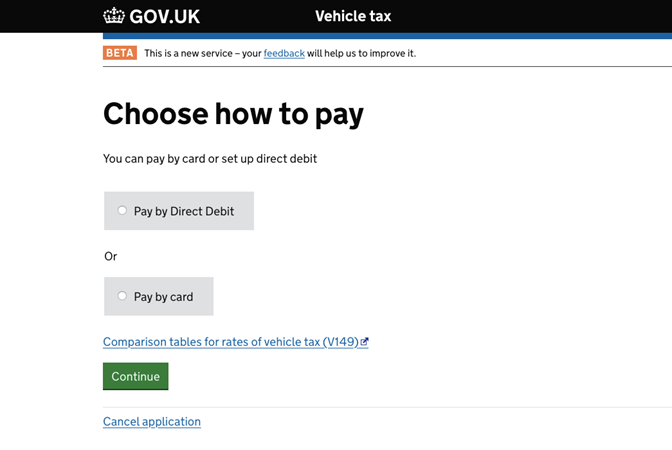 Choose how to pay for your car tax