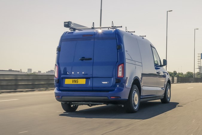 LEVC VN5 electric van - rear view, blue, driving, 2020