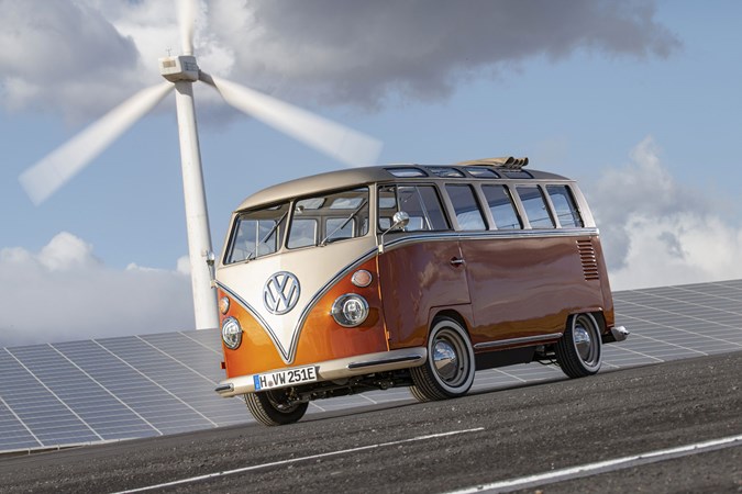 Volkswagen e-Bulli - front view, wind farm, 2020