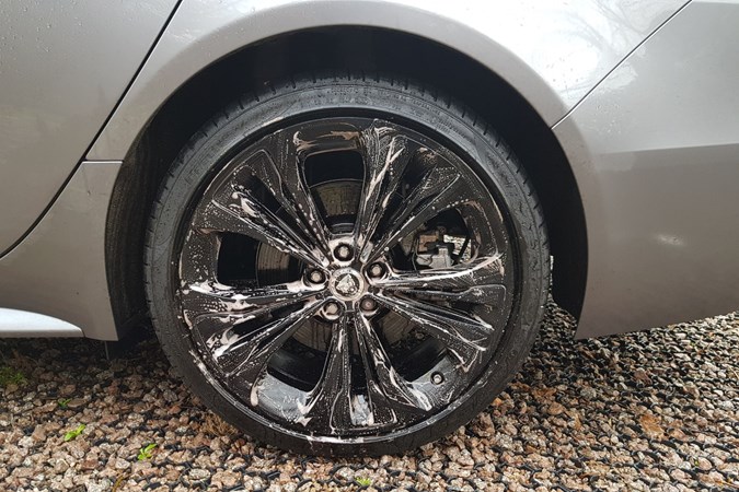 Jaguar wheel smothered in wheel cleaner