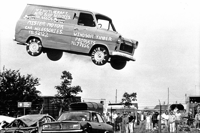 Ford Transit jumping gover 15 cars in the hands of stuntman Steve Matthews