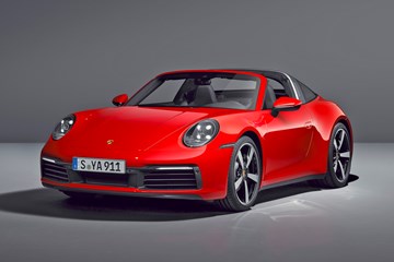 Red 2020 Porsche 911 Targa front three-quarter