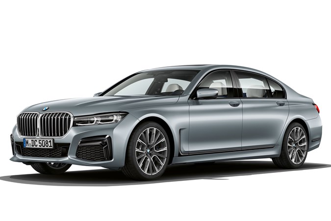 Silver-green 2020 BMW 7 Series front three-quarter