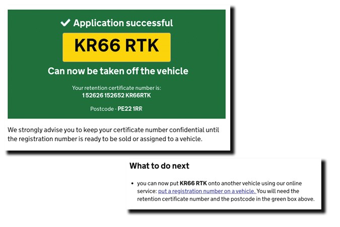The DVLA website gives you the reference numbers you need to apply a retained number instantly - check the green box