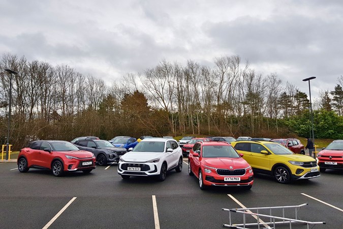 A group of small SUVs that were prepped using waterless washing techniques