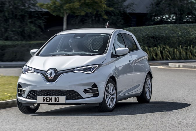 Renault Zoe Van - front view, white, driving, 2020