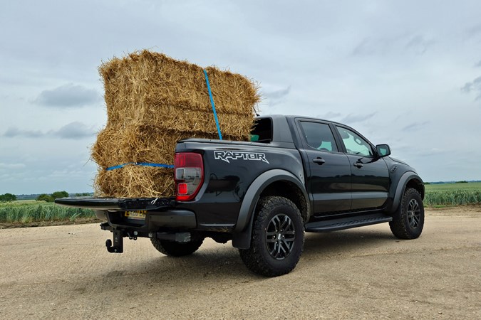 Ford Ranger Raptor long-term test review, 2021, front view with straw bales