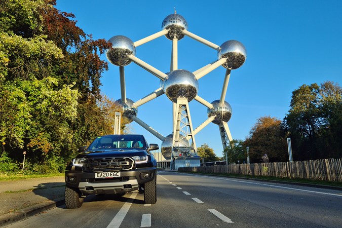 Ford Ranger Raptor long-term test review - at the Atomium in Brussels, front view