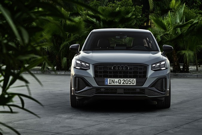 Audi Q2 2020 facelift - dead-on front view, grey