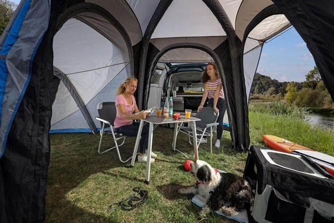 Volkswagen Caddy California campervan, 2020, inside the optional tent