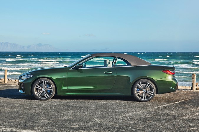 Green 2021 BMW 4 Series Convertible side elevation
