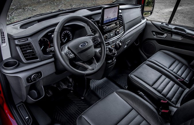 Ford Transit Custom Trail review, 2020, cab interior, steering wheel, dashboard, seats