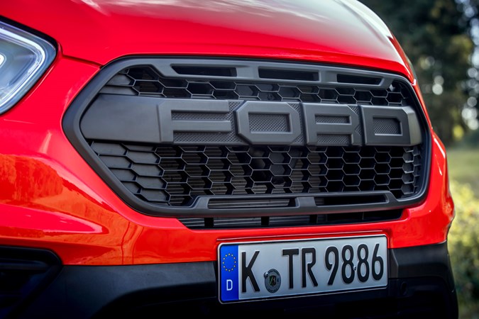 Ford Transit Custom Trail review, 2020, red, front FORD grille