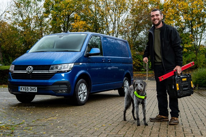 Van driver and dog