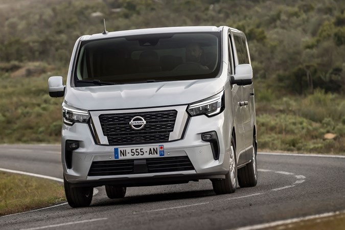 2021 Nissan NV300 Combi - facelift front view driving round corner, silver