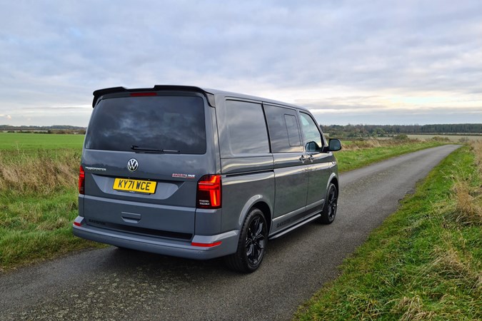 Volkswagen Transporter Sportline review - Black Edition, rear view, grey