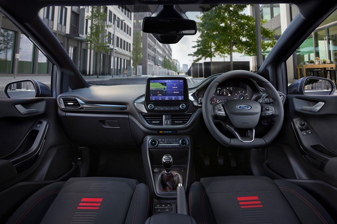 2021 Ford Fiesta Van facelift, Fiesta Sport Van interior, dashboard, steering wheel, instruments, red and ebony