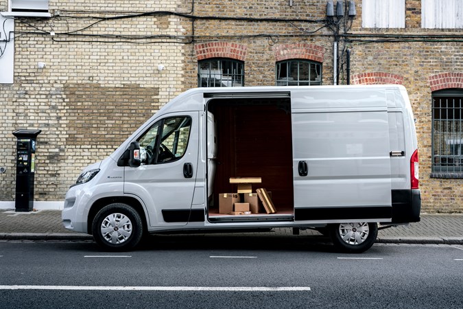 Fiat Van Delivery Stress Test study compares electric and diesel vans - E-Ducato side view, with parcels